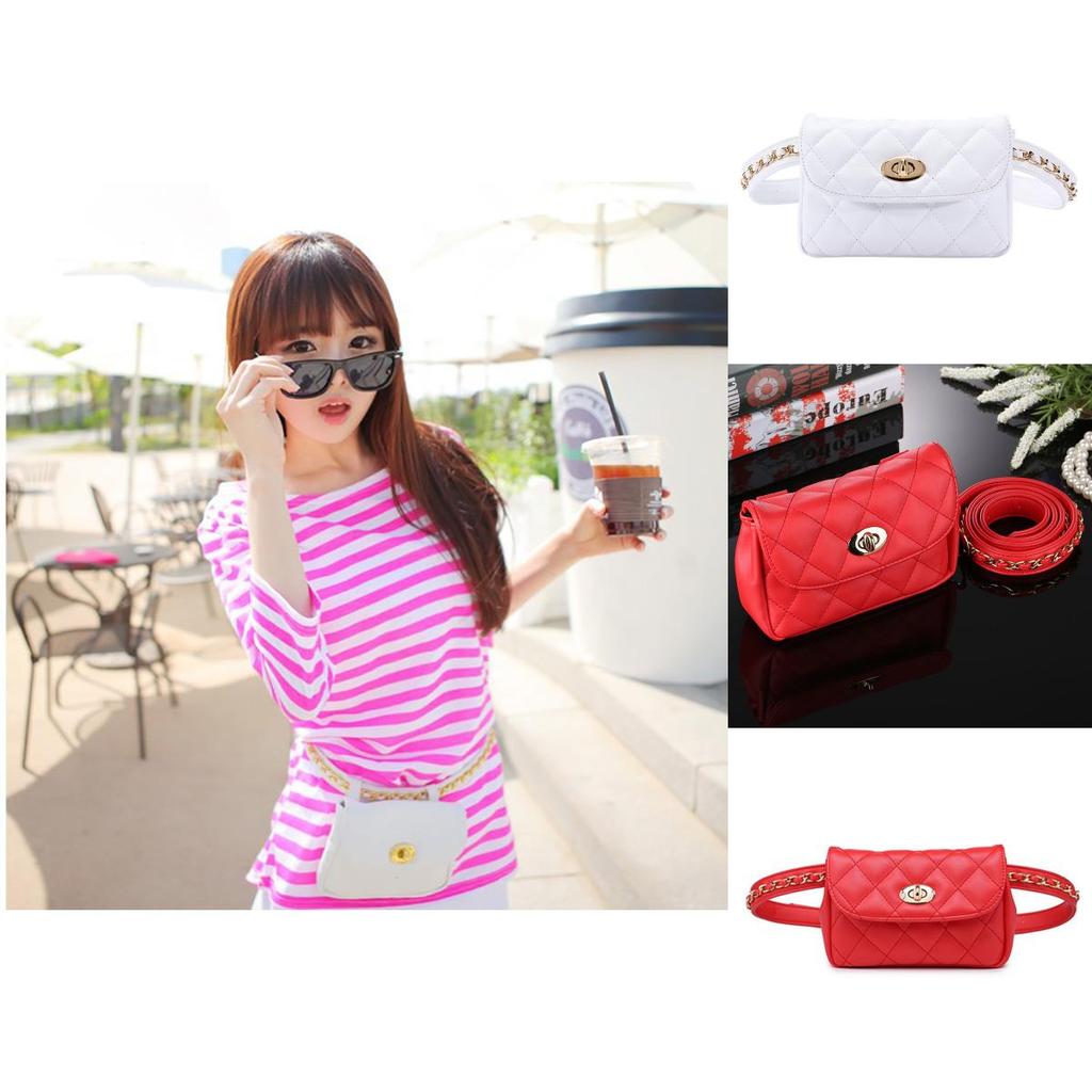 Elegant Women Classic Fanny Pack Chain Waist Hip Belt Bag With Soft Pu Leather