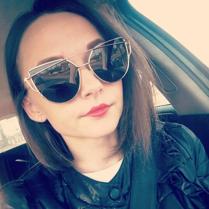 Vintage Cat Eye Sunglasses Rose Gold Mirror Woman's Sunglasses Metal Reflective Flat Lens Tourism Sunglasses Multi-color