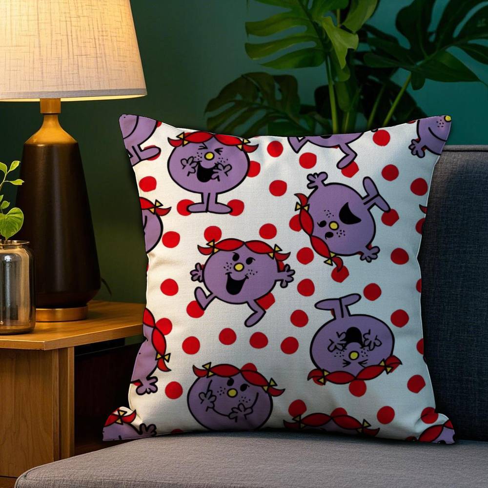 Mr. Men and L-Little Miss Pillow Case Plush Fabric Soft Double Sided Print Home Sofa High Quality Cushion Cover Throw