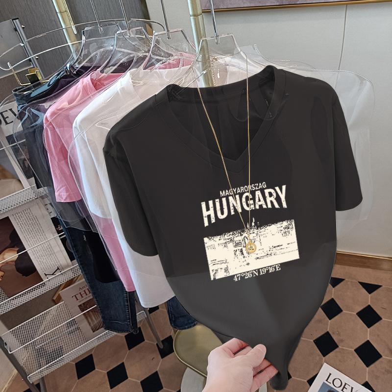 

2025 New Summer Pink T-Shirt Women s Short Sleeve V-Neck Loose Chicken Heart Neck Cotton Half Sleeve Front Shoulder Short Top 3XL