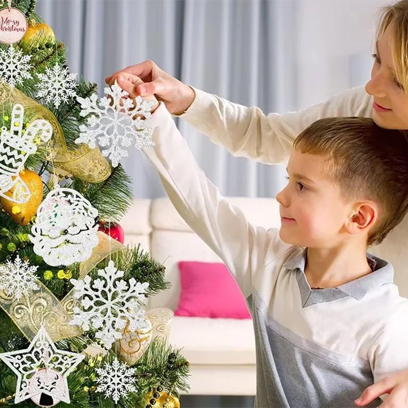 20Pcs Christmas Tree Decoration Hanging Ornaments Tree Snowman Reindeer Santa Snowflake Ornaments for New Year Winter Party