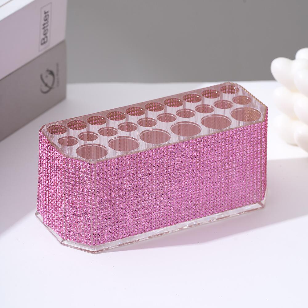 Diamond-set luxury acrylic 26-hole cosmetic pen holder, large hole transparent eyebrow pencil, eyeliner, storage box, finishing display stand