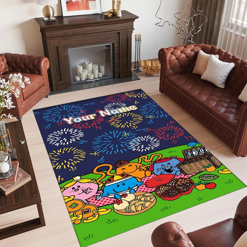 Personalized Crystal Velvet Carpet Custom Name Text,Mr. Men & Little Miss Anti Slip Area Rug For Home Decoration