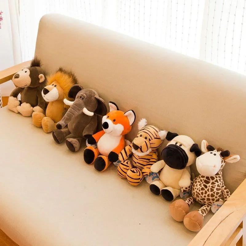 25CM Kawaii Animais da Selva Pelúcia Animais da Floresta Pelúcia Cachorro Zebra Elefante Leão Raposa Girafa Brinquedos Infantis Boneca Presente de Aniversário