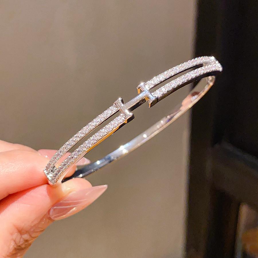 Bracciale Lettera H Placcato Oro 18k con Zirconi per Donna Gioielli Minimalisti alla Moda