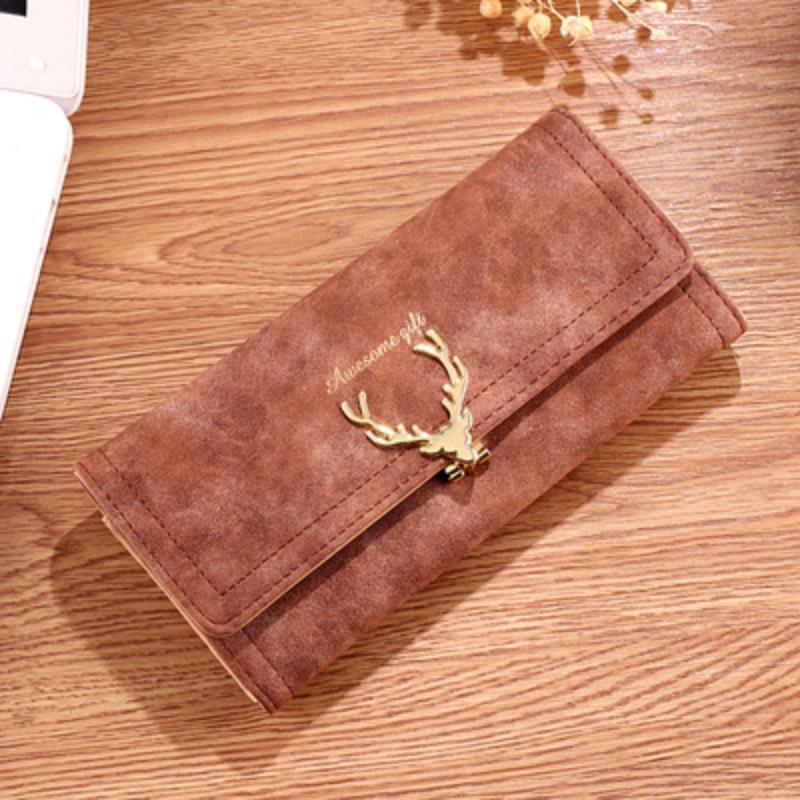 2026 New Fashion Deer Head Women's Long Wallet Trendy Cool PU Matte 3 Fold Billfold Multi Card Female Clutch Money Bag Change Pocket Girl Holiay Gifts