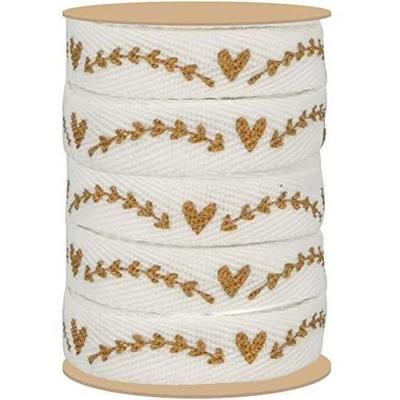 White and Gold Ribbon with Plant Heart 1 Cm X 5 M