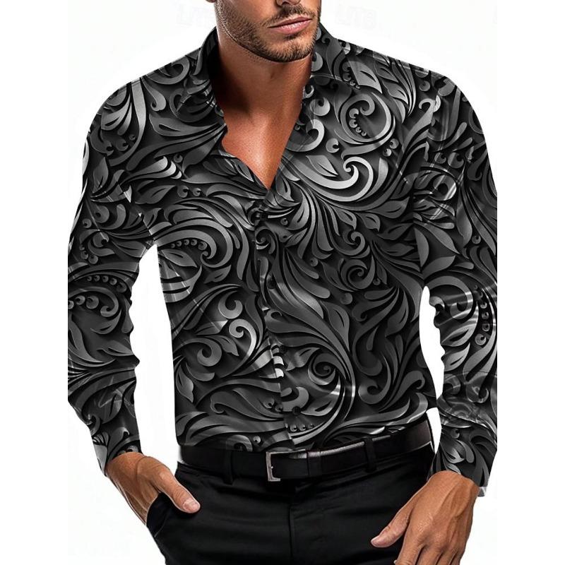 Floral Pattern Fashion Casual Men's Long Sleeve Shirt Formal Shirt Party Evening Summer Spring Autumn Lapel Long Sleeve