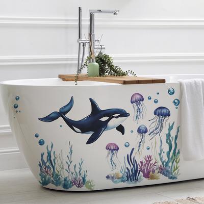 2 Pcs Undersea Whale Aquatic Grass Jellyfish Home Background Landscaping Decoration Wall Stickers