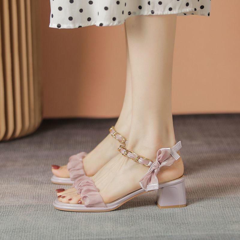 Fashion Strap sandals for women wearing bow and fairy style 2025 new summer height shoes with exposed toes