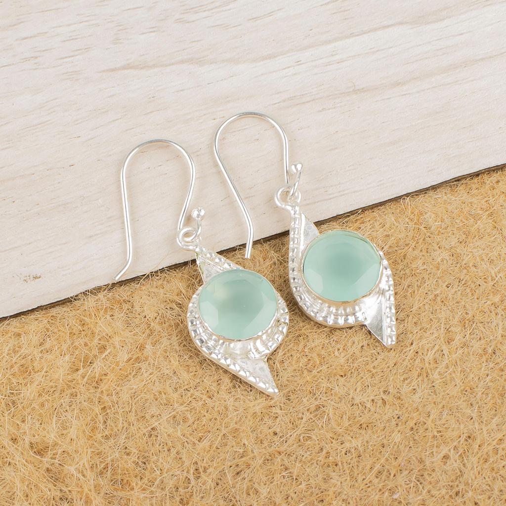 Biżuteria z amazonitu, Kolczyki ze srebra próby 925, Ręcznie robione urocze srebrne kolczyki na prezent ślubny