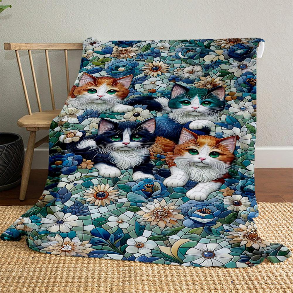 1PC Cats mosaicOutdoor Flannel Blanket - Soft Plush Decor for Picnics, Camping, Bedroom, Playroom, Office, or Lunch Break 1361A