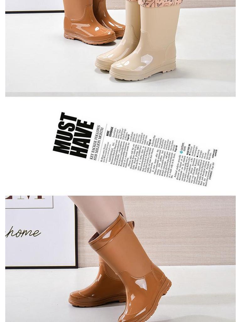 Women's Waterproof Thick-Soled Mid-Calf Rain Boots - Non-Slip, Wear-Resistant, Warm Rubber Shoes for Work and Wading.