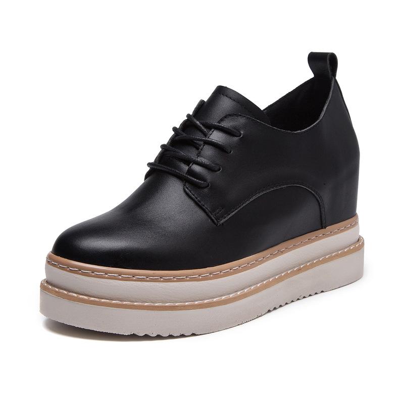 Spring and Autumn new thick-soled inner height-increasing women's shoes lace-up casual shoes muffin sole single shoes high heel