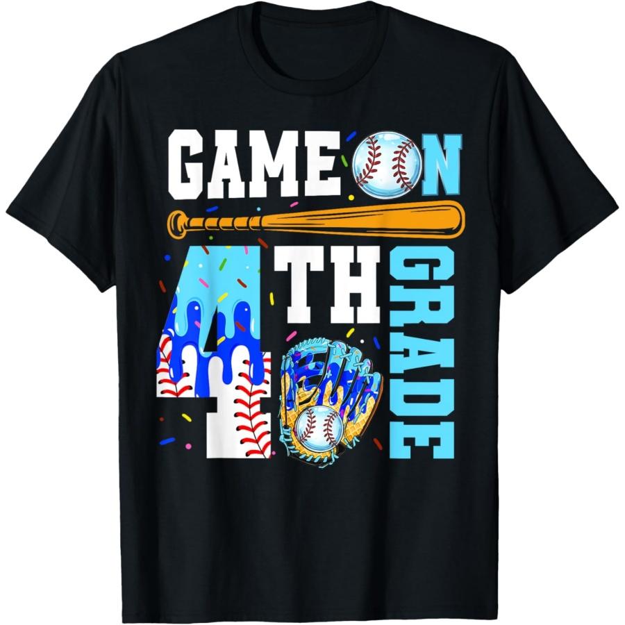 4th Grade Back To School Baseball Drip Ice Cream Game On T-Shirt(1) S