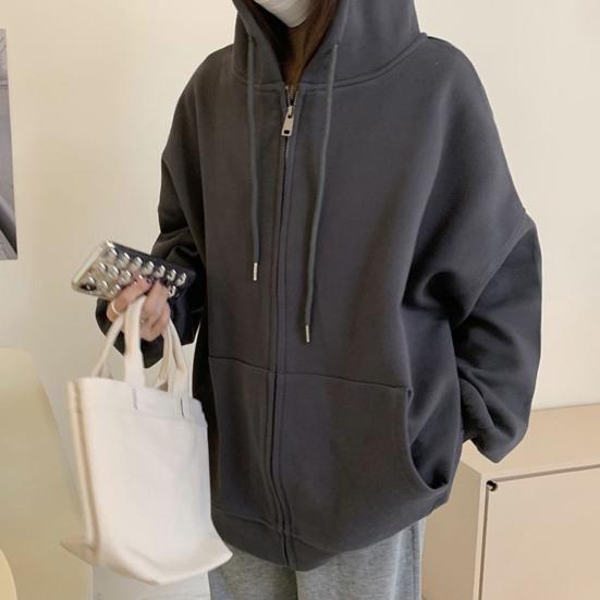 Sudaderas Oversize para Mujer con Cremallera Completa, Manga Larga, con Bolsillos, Chaquetas Casuales con Cordón Ajustable, Ropa de Abrigo para Otoño