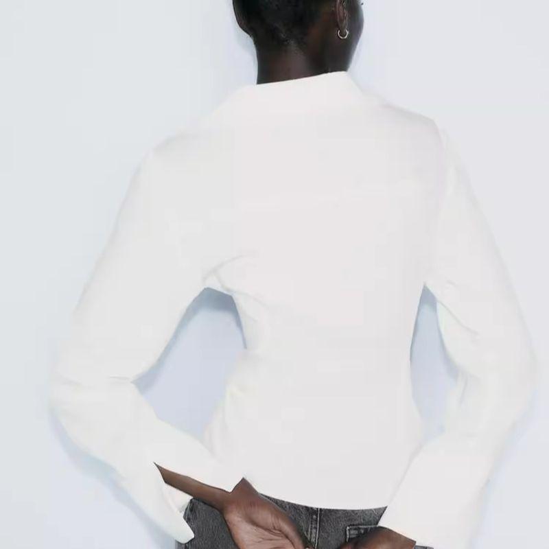 Spring New Women's Clothing Minimalist Easiest for Match Invisible Snap Button Silm Lapel Long Sleeve Shirt 8862319