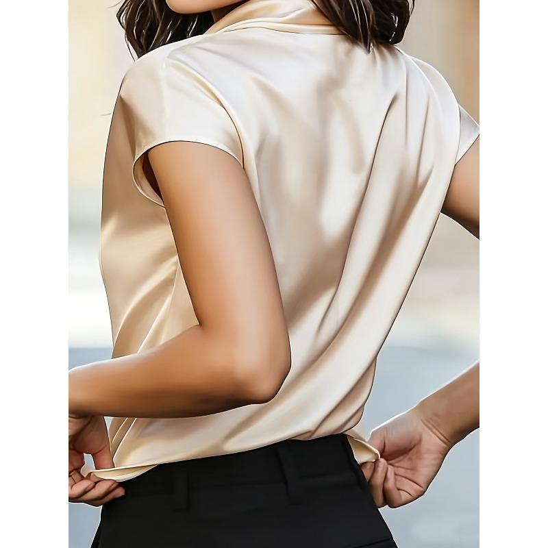 VEZFAA Camicette e camicie a maniche corte con stampa tinta unita primavera estate moda casual da donna