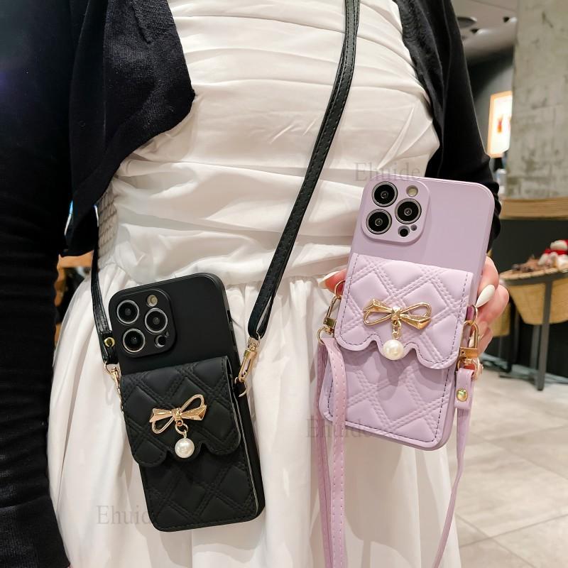 Cute Wallet Bag Case for Samsung Galaxy S26 S25 Ultra S24 FE S23 Plus S22 Edge A16 A36 A17 Crossbody Lanyard Leather Strap Cover