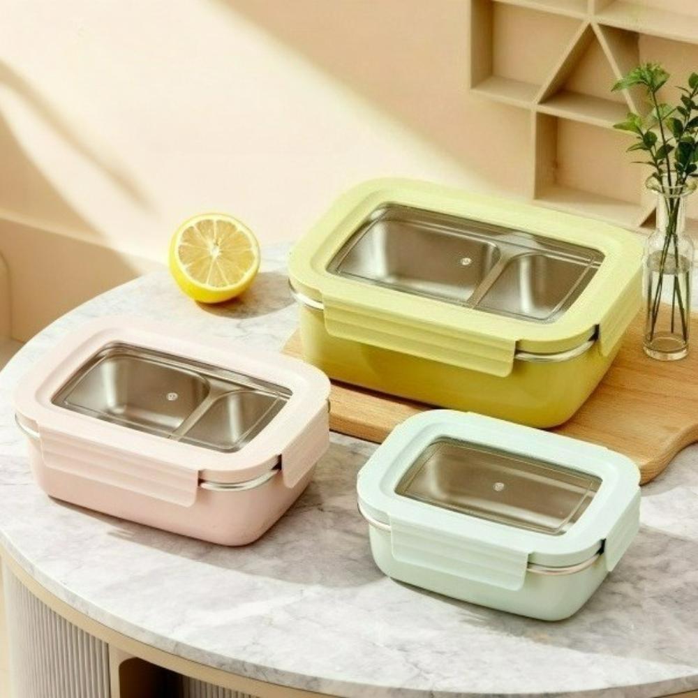 304 Edelstahl Bento Lunchbox für Kinder Schüler Einzel-/Doppelkammer Versiegelt Tragbarer Lunchbehälter Mikrowellengeeignet