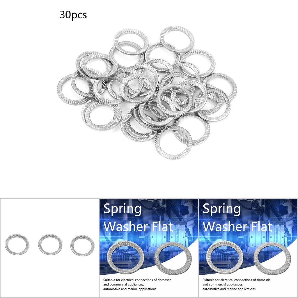 30pcs Stainless Steel Double Side Spring Locking Washer Tool Flat Set DIN9250 M12