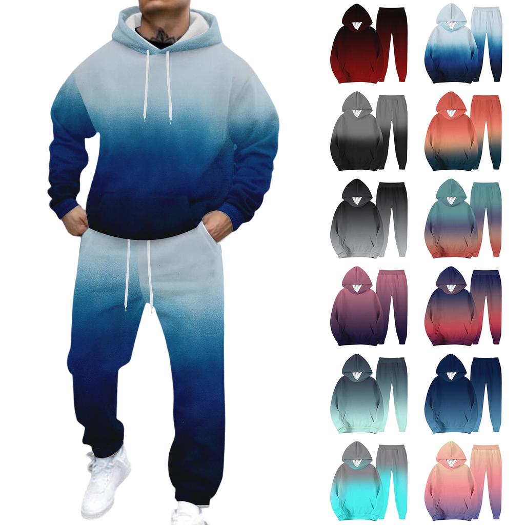 Men's Casual And Personalized Printed Long-sleeved Hooded Sweatshirt, Men's Sports Sweatshirt And Sweatpants Two-piece Set