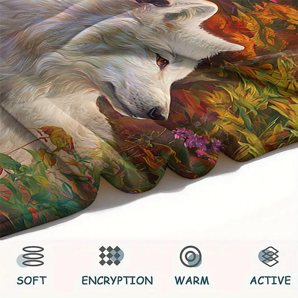 Koc Flanelowy z Nadrukiem Wilka, Wysokiej Jakości, Wygodny na Wszystkie Pory Roku, Wystrój Domu, Ciepło i Komfort, Idealny na Prezenty Świąteczne