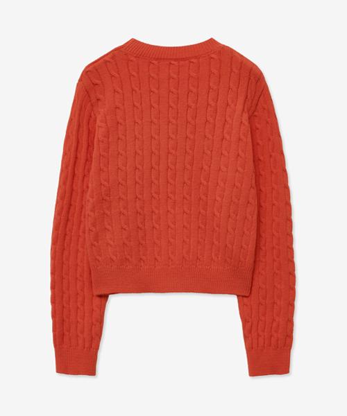 LADY VOLUME Cable Round Crop Knit_Red