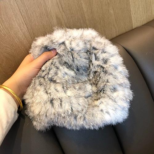 Rabbit Fur Hat Female Chuanxi White Fur Hat Fur Cold and Warm Plush Knitted Hat Cute Headgear Autumn and Winter