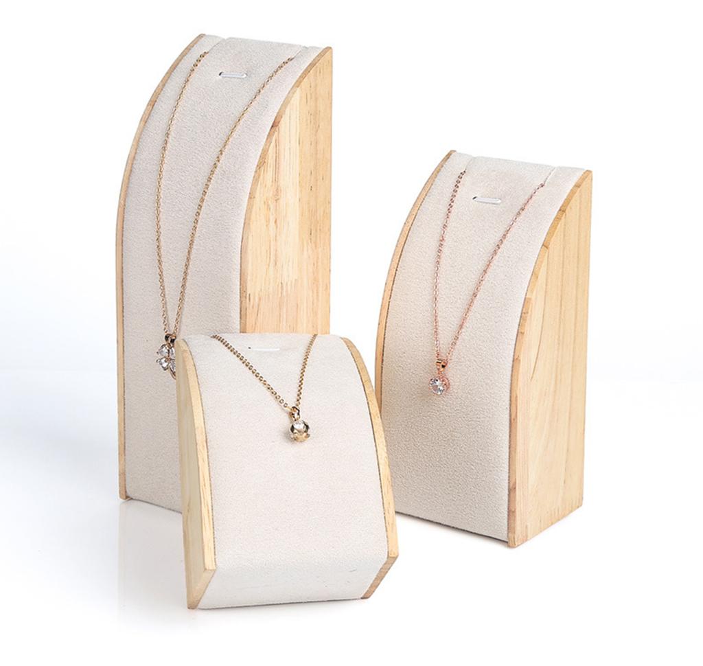 Fashionable Sturdy Solid Wood Jewelry Display Rack 3 Pieces Set for Necklace and Pendant Exhibition Organization