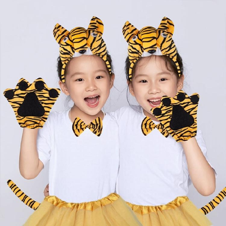 Animal Tigre Costume Accessories Halloween Cosplay Costume Tigre Ears Headband Bowtie Face Stickers Tigre Tail Tutu