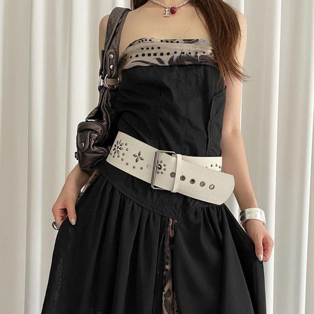 Vintage Leather Waist Belt Y2k Dress Jeans Belt Retro Women's Rivet Belt  Waist-Cinching