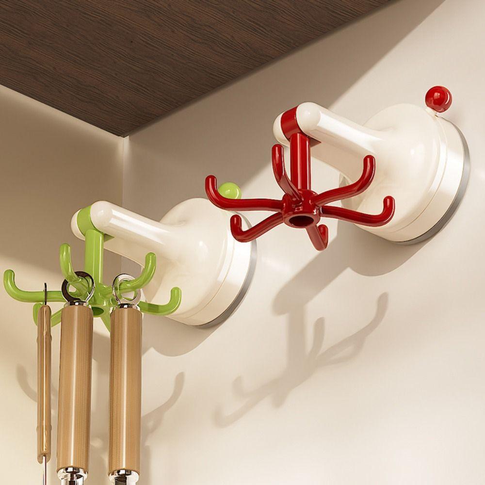 360° Rotating Rotating Hook Dopamine 6-Claw Suction Cup Wall Mounted Storage Hook  Desktop Storage