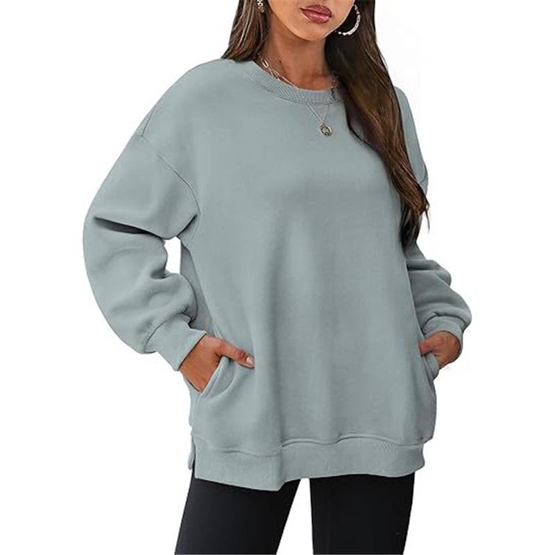 Damen Freizeit Rundhals Sweatshirt Mit Taschen Locker Langarm Oberteil