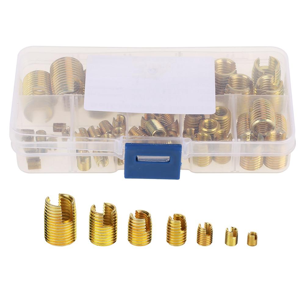 50pcs Gold Self Tapping Inserts M3-M12 Brass Slotted Thread Inserts Threaded Inserts Kit  Tool Set
