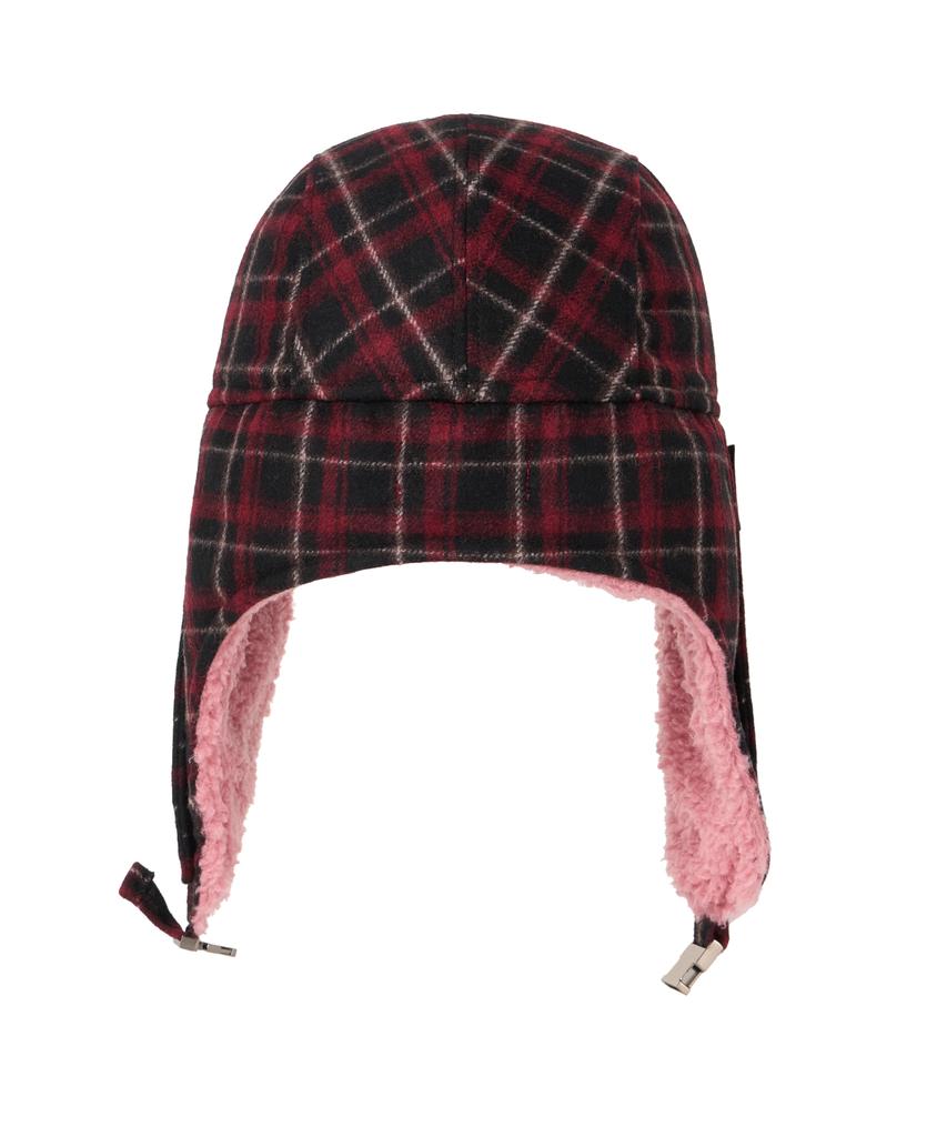 Yueolssesi Fuzzy Bunny Check Trapper Hat (Red)