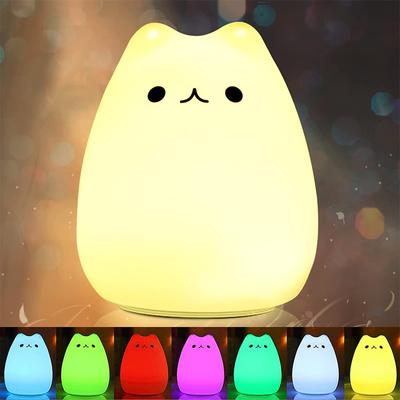 4.5v 0.3w Silicone Cute Cat Night Lights Portable Battery Powered 7 Color Table Lamp For Home Decor