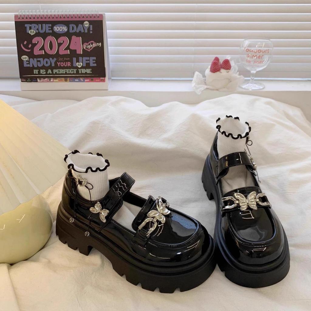 Girls' Black Leather Princess Shoes - 2025 Spring/Autumn Collection, Soft Sole, Fashionable and Stylish for Big and Little Kids