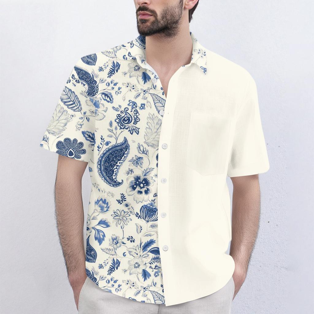 Men's Fashionable, Casual, Loose Short-sleeved Shirt With A Lapel And Comfortable Button Top