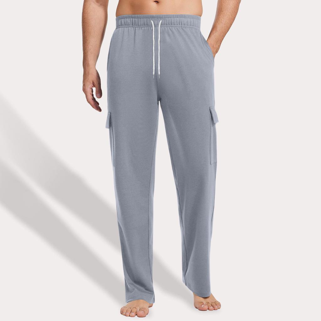 Men's Loose Casual Multi-pocket Work Pants, Youth Stretch Waist Drawstring Pants