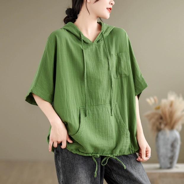 

DIMANAF 2025 Летняя футболка женская с коротким рукавом и длинными пуговицами свободные топы футболки One Size зелёный