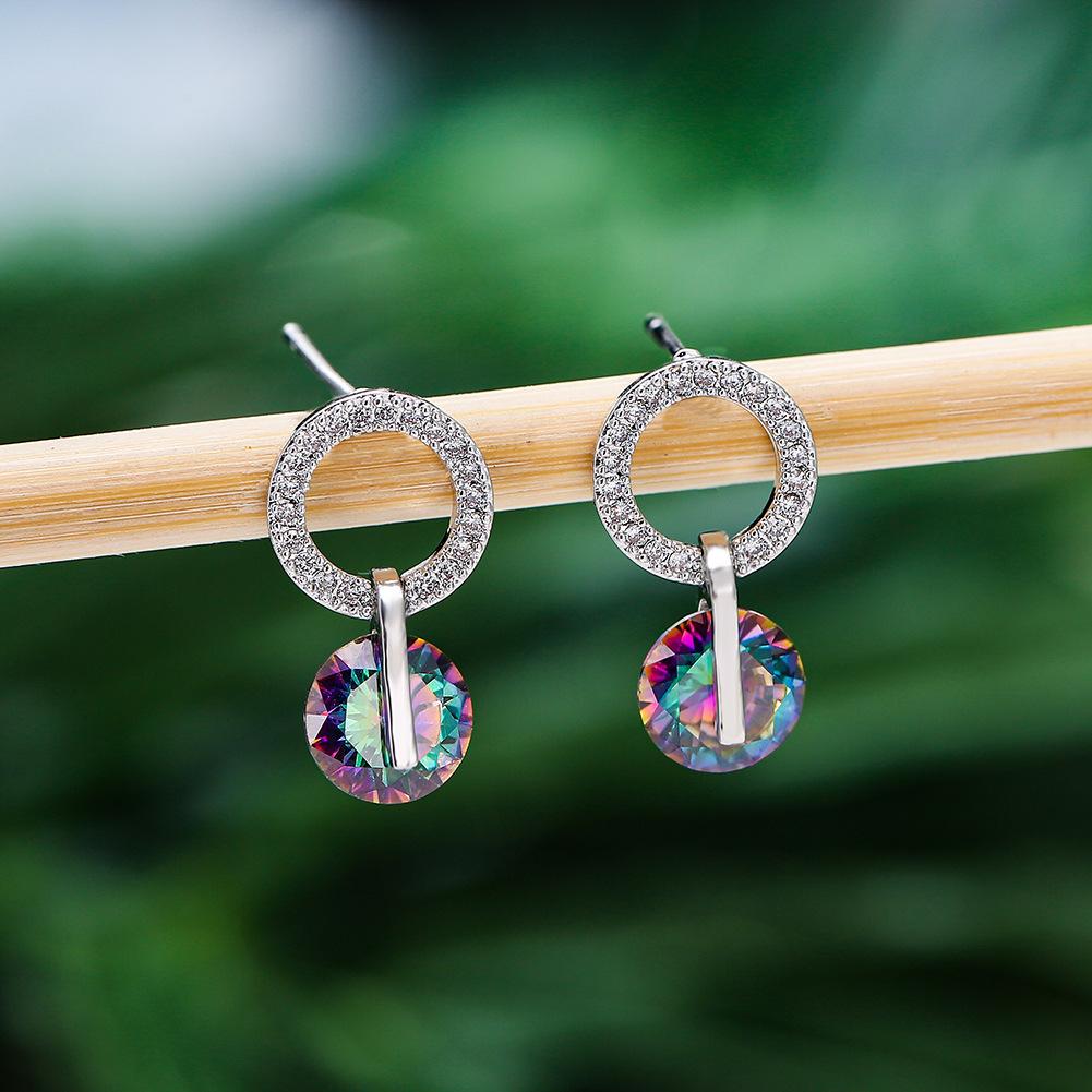 Round Diamond Zircon Korean Style Earrings for Women Simple and Niche Accessories