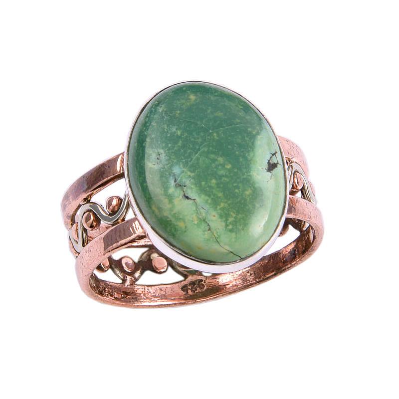 Natural Tibetan Turquoise Gemstone Two Tone 925 Sterling Silver Ring Size 5 m4n17