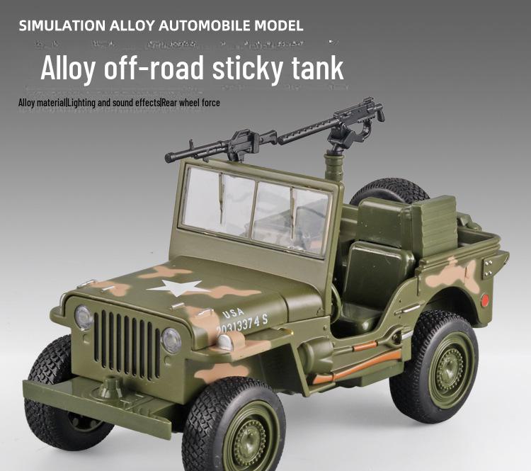 1:32 Willys Off-Road Military Alloy Model WWII Series with Lights, Sound & Opening Hood