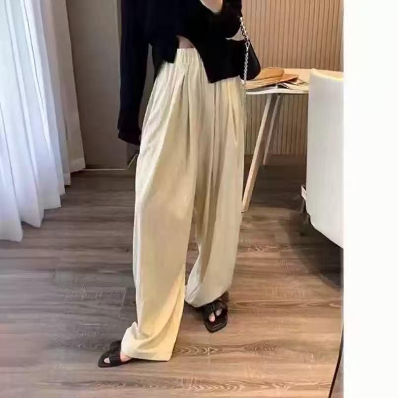 

Korean Style Ice Silk Pleated Lace-Up Versatile Drape Casual Walking Pants for Women One Size розовый