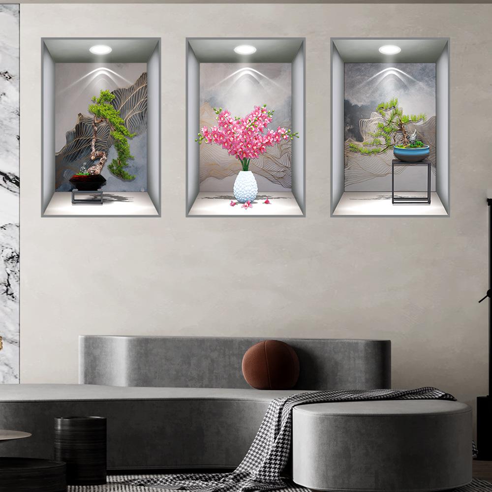 Wei Mo Xiang Green Plant Three-Panel Self-Adhesive Decorative Wall Sticker for Home & Hotel