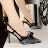 Fashion 2025 Women Summer 9cm High Heels Lace Sandals Lady Fetish Stiletto Pumps Female Escarpins Strappy Mesh Party Green Purple Shoes