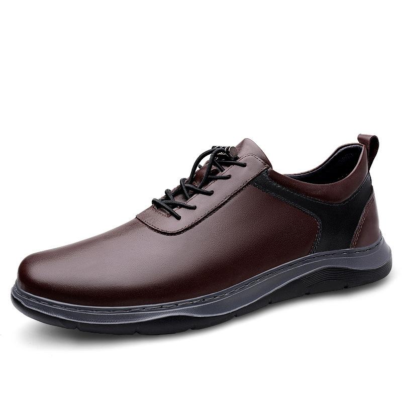 

87 Men S Shoes Casual Leather Shoes Spring Low-Top Leather First Layer Cowhide Surface Flat-Bottom Sports Casual Shoes Outdoor Single Shoes 38 коричневый