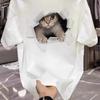 Unisex American Style Loose Fit Cat Print Summer T-Shirts