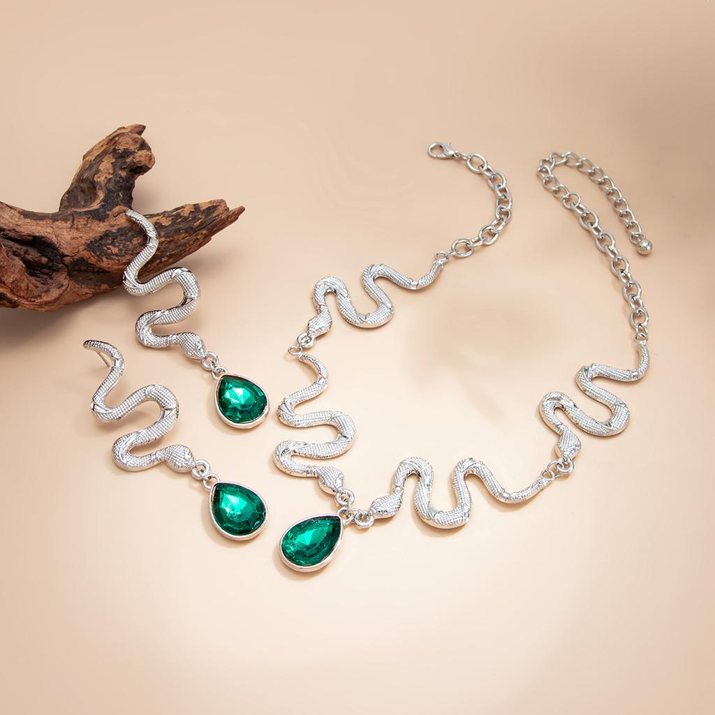 Gotisches verflochtenes Schlangen Wassertropfen Kristall Halskette Ohrring Set Punk Schmuck Party Choker